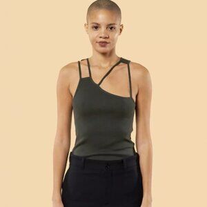 K.NGSLEY Dark Olive "FIST" Ribbed Asymmetrical Tank Size M NEW